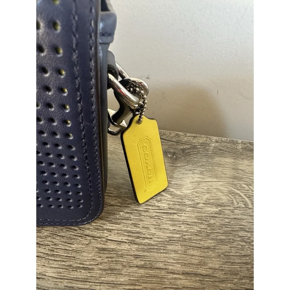 Coach Legacy Penny Navy Blue Perforated Leather Crossbody Bag Purse